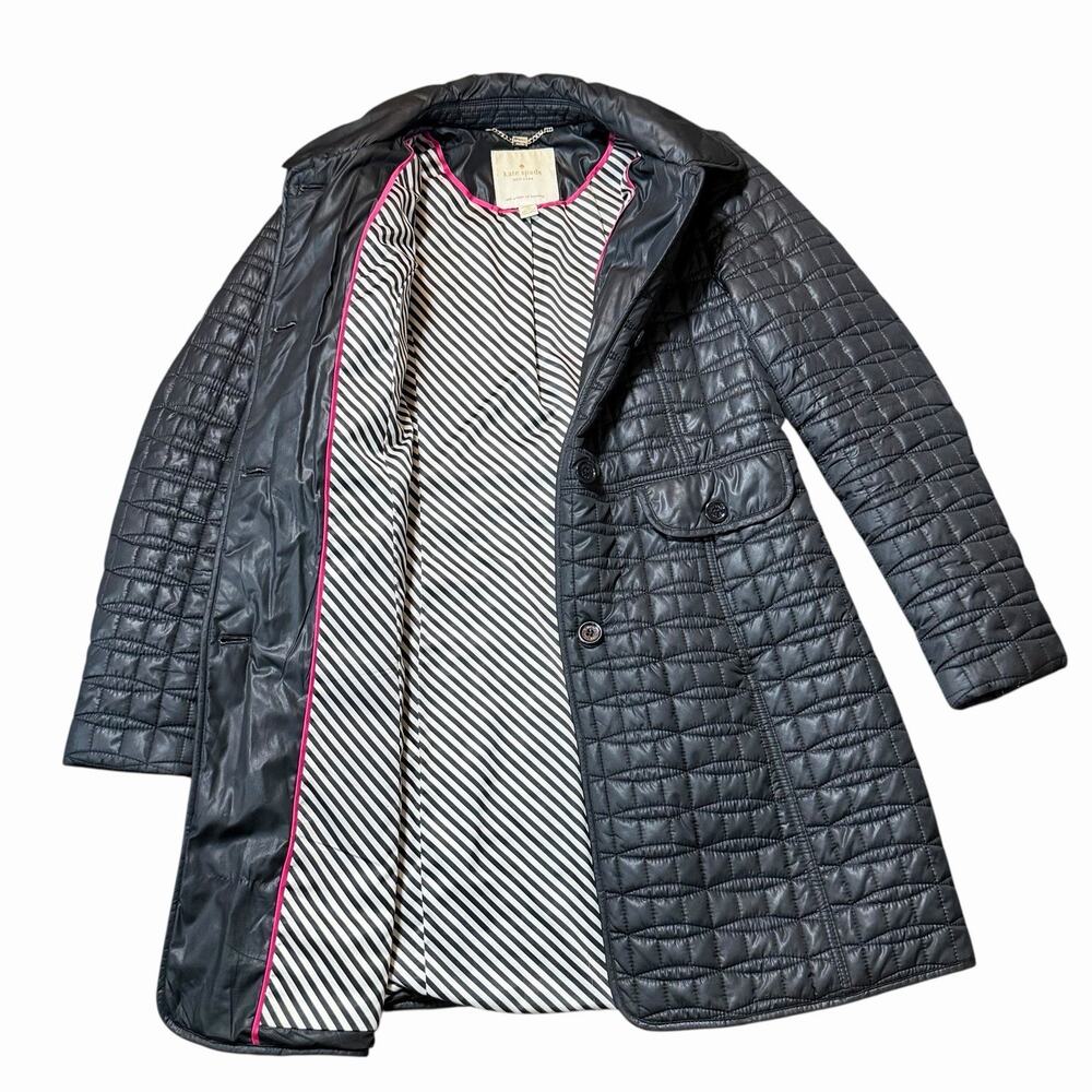 Kate Spade New York Black Quilted Collared Button Front Coat Size M PLEASE READ - Picture 7 of 16